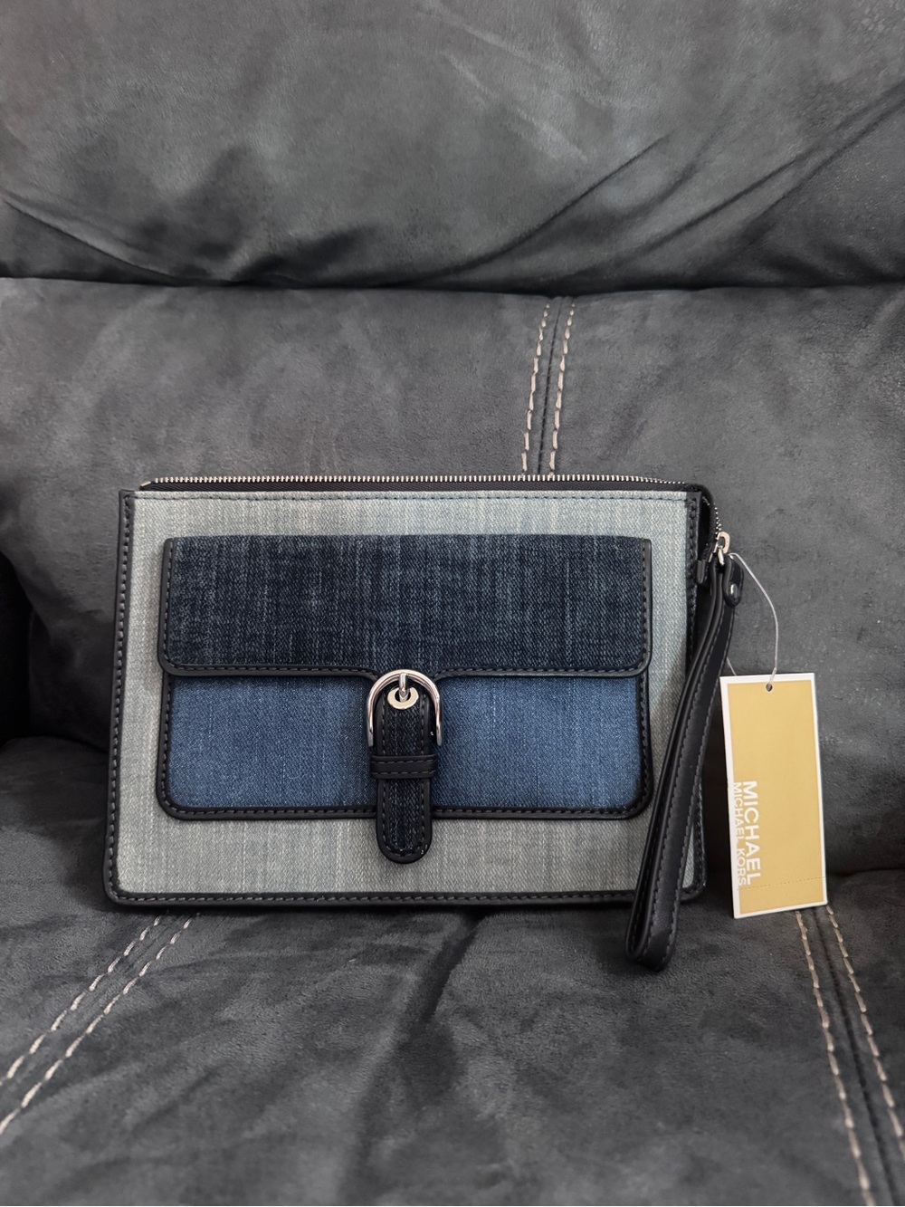 Michael Kors Denim Colorblock Wristlet - Blue/Gray
